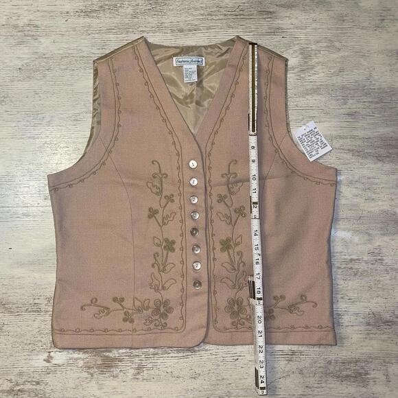 NWT Vintage 90s Stephanie Wool Tan Embroidered  Women’s Vest Size Large - Picture 5 of 7